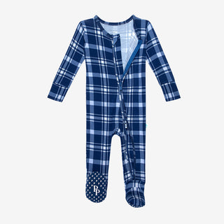 Posh Peanut Owen Zippered Footie, Posh Peanut, Blue Plaid, Posh Peanut, Posh Peanut Blue Plaid, Posh Peanut Fall 2021, Posh Peanut Footie, Posh Peanut Footie with Zipper, Posh Peanut Owen, Po