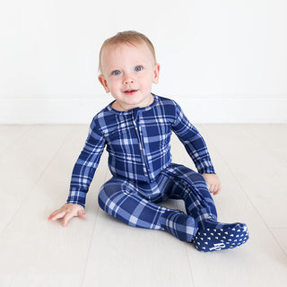 Posh Peanut Owen Zippered Footie, Posh Peanut, Blue Plaid, Posh Peanut, Posh Peanut Blue Plaid, Posh Peanut Fall 2021, Posh Peanut Footie, Posh Peanut Footie with Zipper, Posh Peanut Owen, Po