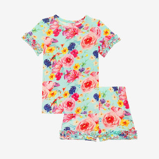 Posh Peanut Olivia Mae Basic S/S Micro Ruffled T-Shirt & Micro Ruffled Shorts PJ, Posh Peanut, Pajama, Pajamas, Posh Peanut, Posh Peanut Basic Loungewear with Shorts, Posh Peanut Basic S/S Mi