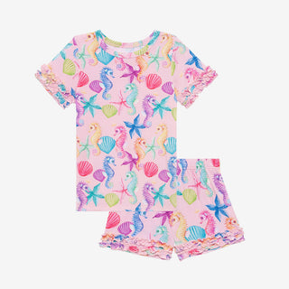 Posh Peanut Coral Basic S/S Micro Ruffled T-Shirt & Micro Ruffled Shorts PJ, Posh Peanut, Pajama, Pajamas, Posh Custom Sale, Posh Peanut, Posh Peanut Basic Loungewear with Shorts, Posh Peanut