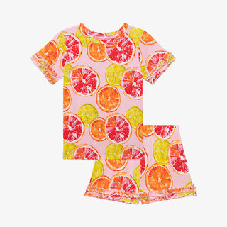 Posh Peanut Citrine Basic S/S Micro Ruffled T-Shirt & Micro Ruffled Shorts PJ, Posh Peanut, Pajama, Pajamas, Posh Peanut, Posh Peanut Basic Loungewear with Shorts, Posh Peanut Basic S/S Micro
