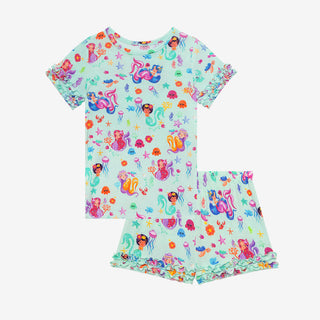 Posh Peanut Kai Basic S/S Micro Ruffled T-Shirt & Micro Ruffled Shorts PJ, Posh Peanut, Mermaid, Mermaids, Pajama, Pajamas, Posh Custom Sale, Posh Peanut, Posh Peanut Basic Loungewear with Sh