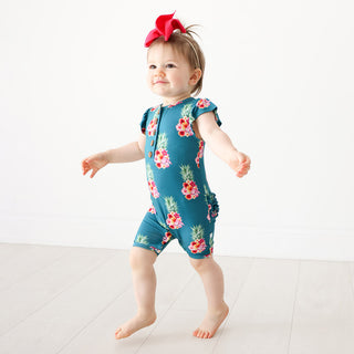 Posh Peanut Ananans Henley Ruffled Capsleeve Short Length Romper, Posh Peanut, Posh Peanut, Posh Peanut Ananans, Posh Peanut Ananans Henley Ruffled Capsleeve Short Length Romper, Posh Peanut 