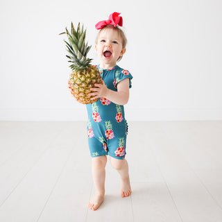 Posh Peanut Ananans Henley Ruffled Capsleeve Short Length Romper, Posh Peanut, Posh Peanut, Posh Peanut Ananans, Posh Peanut Ananans Henley Ruffled Capsleeve Short Length Romper, Posh Peanut 