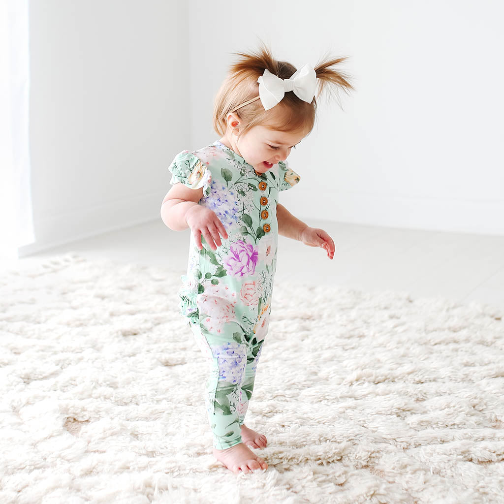 Posh Peanut Erin Ruffled Capsleeve Henley Romper Basically Bows & Bowties