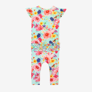 Posh Peanut Olivia Mae Ruffled Capsleeve Henley Romper, Posh Peanut, Posh Peanut, Posh Peanut Olivia Mae, Posh Peanut Olivia Mae Ruffled Capsleeve Henley Romper, Posh Peanut Romper, Posh Pean