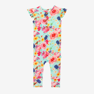 Posh Peanut Olivia Mae Ruffled Capsleeve Henley Romper, Posh Peanut, Posh Peanut, Posh Peanut Olivia Mae, Posh Peanut Olivia Mae Ruffled Capsleeve Henley Romper, Posh Peanut Romper, Posh Pean