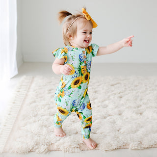 Posh Peanut Sunny Ruffled Capsleeve Henley Romper, Posh Peanut, Posh Custom Sale, Posh Peanut, Posh Peanut Romper, Posh Peanut Ruffled Capsleeve Basic Romper, Posh Peanut Ruffled Capsleeve He