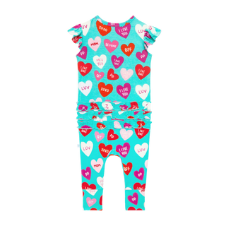 Posh Peanut Valerie Ruffled Capsleeve Basic Romper, Posh Peanut, cf-size-6-9-months, cf-type-romper, cf-vendor-posh-peanut, Conversation Heart, Conversation Hearts, Posh Peanut, Posh Peanut R