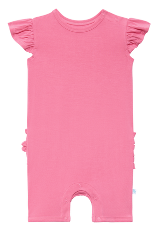 Posh Peanut Pink Lemonade Ruffled Capsleeve Short Length Romper, Posh Peanut, Posh Custom Sale, Posh Peanut, Posh Peanut Pink Lemonade, Posh Peanut Romper, Posh Peanut Ruffled Capsleeve Short