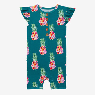 Posh Peanut Ananans Henley Ruffled Capsleeve Short Length Romper, Posh Peanut, Posh Peanut, Posh Peanut Ananans, Posh Peanut Ananans Henley Ruffled Capsleeve Short Length Romper, Posh Peanut 