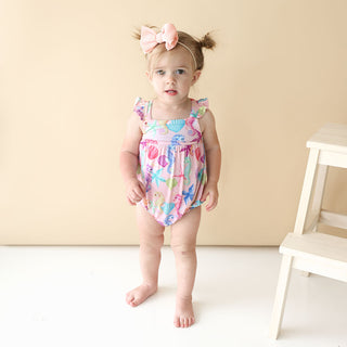Posh Peanut Coral Basic Ruffled Capsleeve Bubble Romper, Posh Peanut, Posh Custom Sale, Posh Peanut, Posh Peanut Basic Ruffled Capsleeve Bubble Romper, Posh Peanut Coral, Posh Peanut Coral Ba