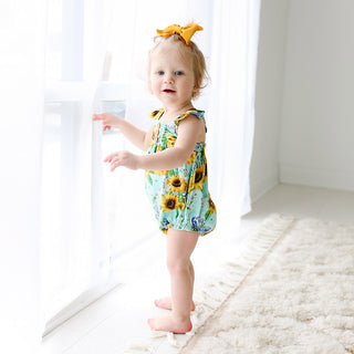 Posh Peanut Sunny Henley Ruffled Capsleeve Bubble Romper, Posh Peanut, Posh Custom Sale, Posh Peanut, Posh Peanut Henley Ruffled Caplseeve Bubble Romper, Posh Peanut Ruffled Caplseeve Bubble 