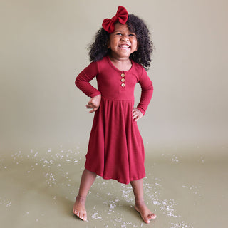 Posh Peanut Bordeaux Waffle L/S Henley Twirl Dress, Posh Peanut, Posh Peanut, Posh Peanut Bordeaux, Posh Peanut Bordeaux Waffle, Posh Peanut Dress, Posh Peanut Fall 2021, Posh Peanut Fall 3, 