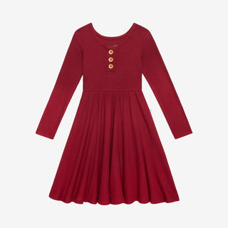 Posh Peanut Bordeaux Waffle L/S Henley Twirl Dress, Posh Peanut, Posh Peanut, Posh Peanut Bordeaux, Posh Peanut Bordeaux Waffle, Posh Peanut Dress, Posh Peanut Fall 2021, Posh Peanut Fall 3, 