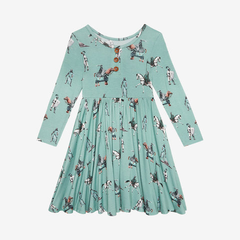 Posh Peanut Wallace L/S Henley Twirl Dress, Posh Peanut, cf-size-3t, cf-size-4t, cf-size-5t, cf-type-dress, cf-vendor-posh-peanut, Posh Peanut, Posh Peanut Dress, Posh Peanut Fall 2021, Posh 