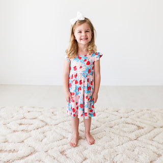 Posh Peanut Strawberry Ruffled Capsleeve Basic Twirl Dress, Posh Peanut, Posh Peanut, Posh Peanut Ruffled Capsleeve Henley Twirl Dress, Posh Peanut Strawberry, Posh Peanut Strawberry Ruffled 