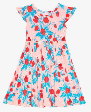 Posh Peanut Strawberry Ruffled Capsleeve Basic Twirl Dress, Posh Peanut, Posh Peanut, Posh Peanut Ruffled Capsleeve Henley Twirl Dress, Posh Peanut Strawberry, Posh Peanut Strawberry Ruffled 