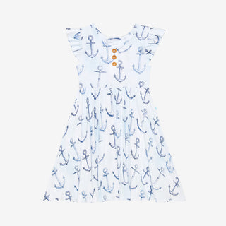 Posh Peanut Anchors Away Ruffled Capsleeve Henley Twirl Dress, Posh Peanut, Posh Peanut, Posh Peanut Anchors Away, Posh Peanut Anchors Away Ruffled Capsleeve Henley Twirl Dress, Posh Peanut R
