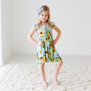 Posh Peanut Sunny Ruffled Capsleeve Henley Twirl Dress, Posh Peanut, Posh Custom Sale, Posh Peanut, Posh Peanut Ruffled Capsleeve Henley Twirl Dress, Posh Peanut Sunflower, Posh Peanut Sunflo