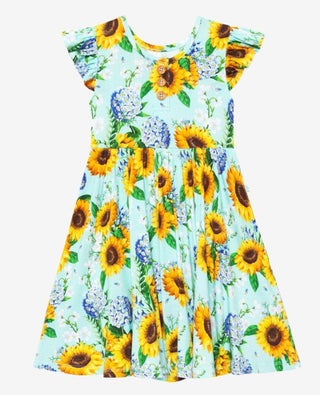 Posh Peanut Sunny Ruffled Capsleeve Henley Twirl Dress, Posh Peanut, Posh Custom Sale, Posh Peanut, Posh Peanut Ruffled Capsleeve Henley Twirl Dress, Posh Peanut Sunflower, Posh Peanut Sunflo