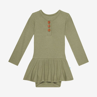 Posh Peanut Olive Waffle L/S Henley Twirl Skirt Bodysuit, Posh Peanut, cf-size-2t, cf-type-twirl-skirt-bodysuit, cf-vendor-posh-peanut, Olive, Posh Peanut, Posh Peanut Dress, Posh Peanut L/S 