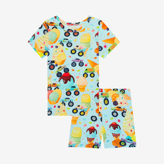 Posh Peanut Monster Trucks Basic Short Sleeve & Short Length Pajama, Posh Peanut, Monster Trucks, Pajama, Pajamas, Posh Peanut, Posh Peanut Basic Loungewear with Shorts, Posh Peanut Loungewea