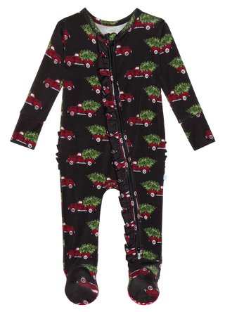 Posh Peanut Levi Ruffled Zippered Footie, Posh Peanut, All Things Holiday, Holiday Pajama, Holiday Pajamas, Posh Peanut, Posh Peanut Christmas, Posh Peanut Christmas Footie, Posh Peanut famil