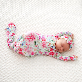 Posh Peanut Alice Wood Button Knotted Gown, Posh Peanut, Baby, Infant, Knotted Gown, Layette Gown, Posh PEanut, Posh Peanut Alice, Posh Peanut Alice Wood Button Knotted Gown, Posh Peanut Deli