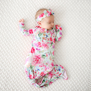Posh Peanut Alice Wood Button Knotted Gown, Posh Peanut, Baby, Infant, Knotted Gown, Layette Gown, Posh PEanut, Posh Peanut Alice, Posh Peanut Alice Wood Button Knotted Gown, Posh Peanut Deli