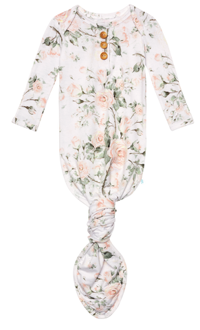 Posh Peanut Delilah Wood Button Knotted Gown, Posh Peanut, Baby, Infant, Knotted Gown, Layette Gown, Posh PEanut, Posh Peanut Delilah, Posh Peanut Delilah Wood Button Knotted Gown, Posh Peanu