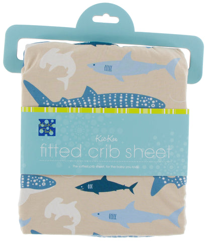KicKee Pants Burlap Sharks Fitted Crib Sheet, KicKee Pants, CM22, KicKee, KicKee Oceanography, KicKee Pants, KicKee Pants Burlap Sharks, KicKee Pants Burlap Sharks Fitted Crib Sheet, KicKee P