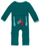 KicKee Pants Cedar Ornaments Applique Coverall with Snaps, KicKee Pants, All Things Holiday, Applique Coverall, Christmas in July, Christmas Pajamas, CM22, Coverall, Cyber Monday, Els PW 5060