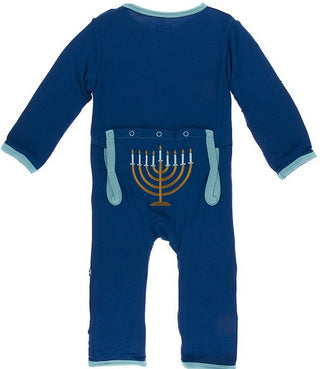 KicKee Pants Menorah Applique Coverall with Snaps, KicKee Pants, All Things Holiday, cf-size-newborn, cf-type-coverall, cf-vendor-kickee-pants, Chanukah, Christmas in July, CM22, Els PW 5060,