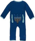 KicKee Pants Menorah Applique Coverall with Snaps, KicKee Pants, All Things Holiday, cf-size-newborn, cf-type-coverall, cf-vendor-kickee-pants, Chanukah, Christmas in July, CM22, Els PW 5060,