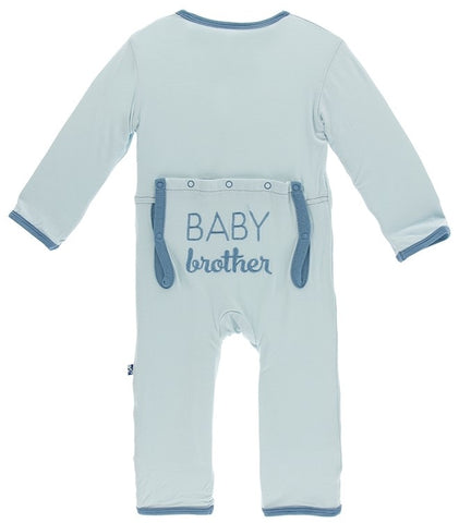 KicKee Pants Applique Coverall with Snaps - Spring Sky Baby Brother, KicKee Pants, Applique Coverall, Baby Brother, botany, Brother Coverall, Brother PAjamas, CM22, Coverall, KicKee, KicKee B