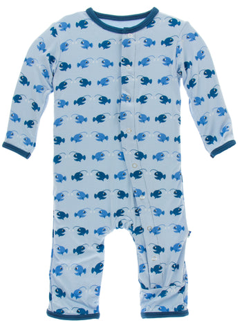 KicKee Pants Pond Angler Fish Coverall with Snaps, KicKee Pants, CM22, Coverall, KicKee, KicKee Oceanography, KicKee Pants Coverall, KicKee Pants Oceanography, KicKee Pants Pond Angler Fish, 