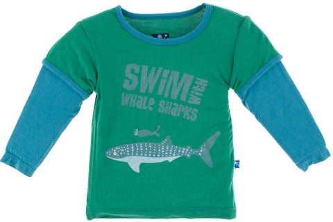 KicKee Pants Shady Glade Swim w/Whale Shark LS Double Layer Tee, KicKee Pants, Black Friday, Boys Long Sleeve Tee, CM22, Cyber Monday, Els PW 5060, Els PW 8258, End of Year, End of Year Sale,
