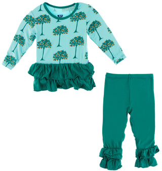 KicKee Pants Iceberg Orange Trees L/S Double Ruffle Outfit Set, KicKee Pants, CM22, KicKee, KicKee Pants, KicKee Pants Agriculture, KicKee Pants Iceberg Orange Tree L/S Double Ruffle Outfit S