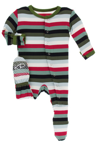 KicKee Pants Christmas Multi Stripe Footie with Snaps, KicKee Pants, All Things Holiday, Christmas, Christmas in July, Christmas Pajamas, CM22, Els PW 5060, Els PW 8258, End of Year, End of Y