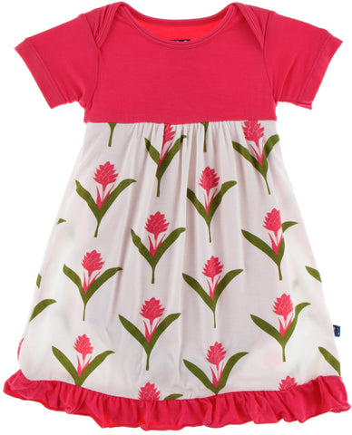 KicKee Pants Natural Red Ginger Flowers S/S One Piece Dress Romper, KicKee Pants, Botany, cf-size-12-18-months, cf-size-3-6-months, cf-size-6-12-months, cf-type-dress-romper, cf-vendor-kickee