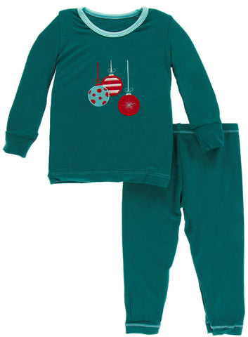 KicKee Pants Cedar Ornaments Applique Pajama Set, KicKee Pants, All Things Holiday, Applique Coverall, Christmas in July, Christmas Pajamas, CM22, Coverall, Cyber Monday, Els PW 5060, Els PW 