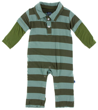 KicKee Pants Paleontology Fauna Stripe L/S Double Layer Polo Romper, KicKee Pants, Black Friday, cf-size-12-18-months, cf-type-long-sleeve-polo-romper, cf-vendor-kickee-pants, CM22, Cyber Mon