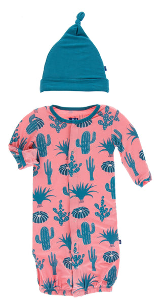 KicKee Pants Strawberry Cactus Layette Converter Gown & Knot Hat Set, KicKee Pants, Cancun Strawberry Stripe, CM22, Gown & Hat Set, KicKee, KicKee Cancun, KicKee Pants, KicKee Pants Cancun, K