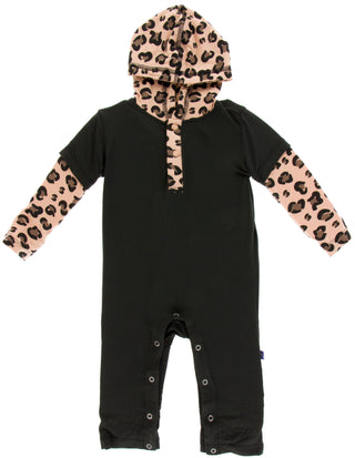 KicKee Pants Zebra w/Suede Cheetah Print Long Sleeve Hoodie Romper, KicKee Pants, CM22, Kenya, KicKee, KicKee Pants, KicKee Pants Kenya, KicKee Pants Kenya Collection, KicKee Pants Long Sleev