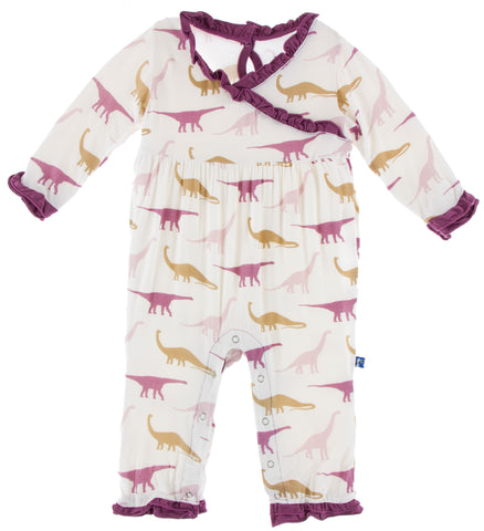 KicKee Pants Natural Sauropods L/S Kimono Ruffle Romper, KicKee Pants, Black Friday, CM22, Cyber Monday, Els PW 5060, Els PW 8258, End of Year, End of Year Sale, KicKee, KicKee Paleontology, 