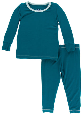 KicKee Pants Solid Heritage Blue with Spring Sky L/S Pajama Set with Pants, KicKee Pants, 2pc Pj Set, Black Friday, CM22, Cyber Monday, Els PW 8258, End of Year, End of Year Sale, Fern with S