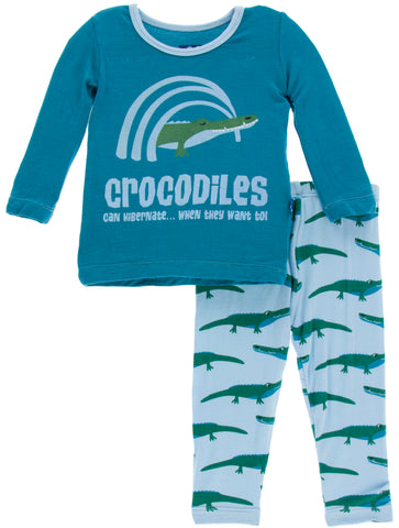 KicKee Pants Pond Crocodile Long Sleeve 2pc Pajama Set, KicKee Pants, 2pc Pajama Set, 2pc Set, Black Friday, Boys Pajamas, CM22, Crocodile, Cyber Monday, Els PW 5060, Els PW 8258, End of Year