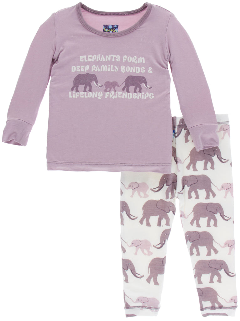 KicKee Pants Natural Elephants Long Sleeve Pajama Set Basically Bows & Bowties