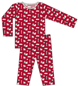 KicKee Pants Crimson Puppies and Presents All Over L/S Pajama Set, KicKee Pants, All Things Holiday, Christmas, Christmas in July, Christmas Pajamas, CM22, Crimson Puppies and Presents, Els P